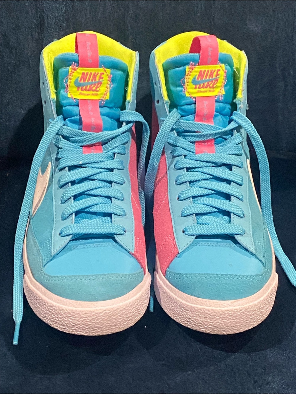 Nike Kids Mid-Top Sneakers in Bright Blue, Pink & Yellow